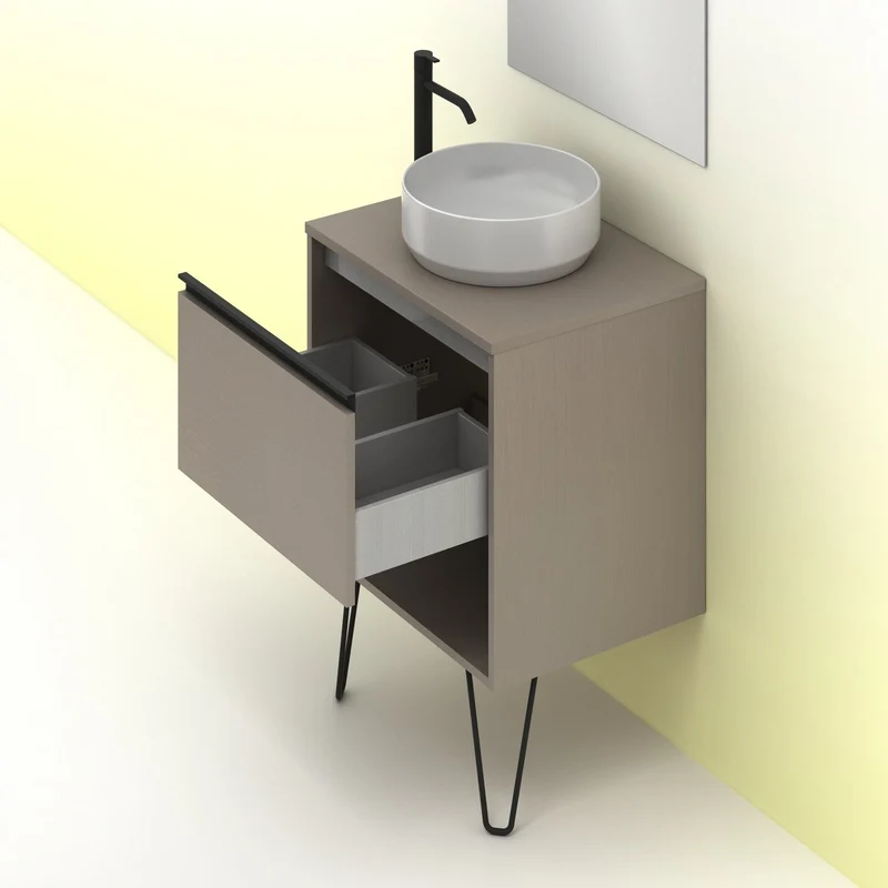 Mueble Lavabo + lavabo sobre encimera YOKO. Opción Blanco, Roble y Fumé