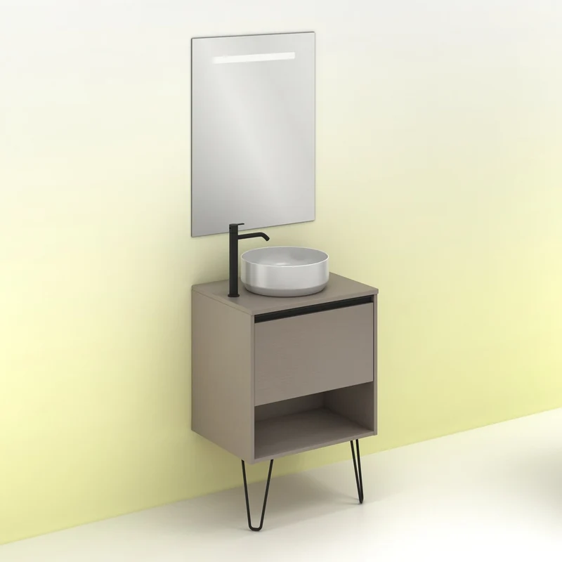 Mueble Lavabo + lavabo sobre encimera YOKO. Opción Blanco, Roble y Fumé