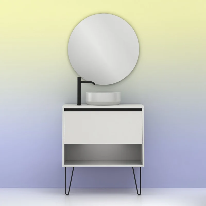 Mueble Lavabo + lavabo sobre encimera YOKO. Opción Blanco, Roble y Fumé