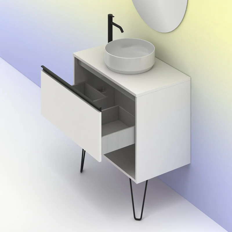 Mueble Lavabo + lavabo sobre encimera YOKO. Opción Blanco, Roble y Fumé