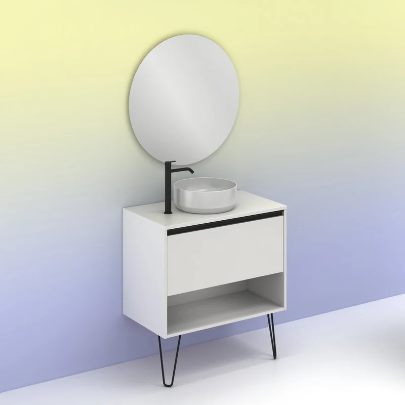 Mueble Lavabo + lavabo sobre encimera YOKO. Opción Blanco, Roble y Fumé