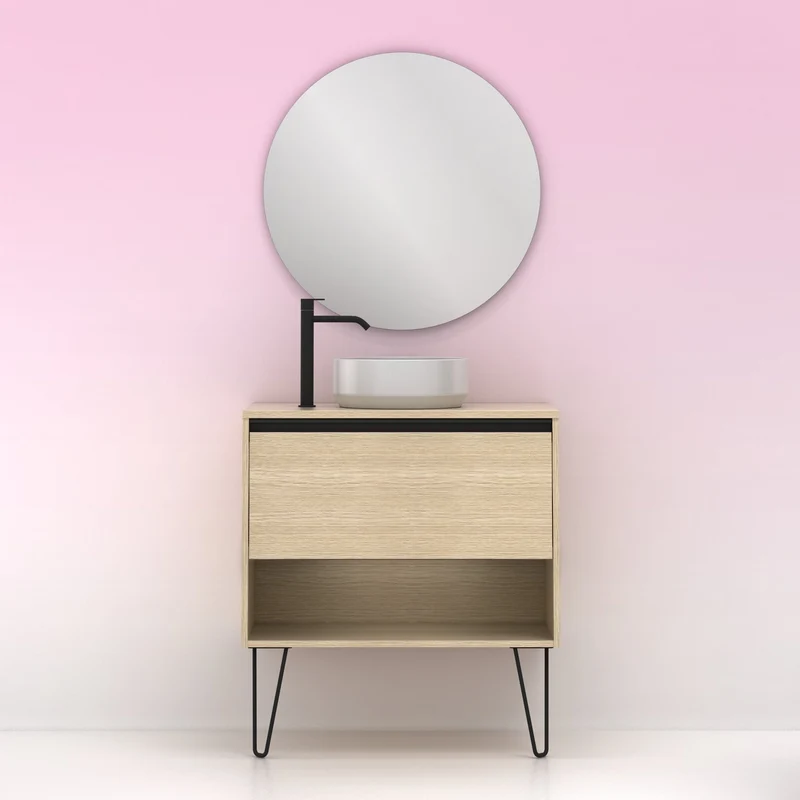 Mueble Lavabo + lavabo sobre encimera YOKO. Opción Blanco, Roble y Fumé