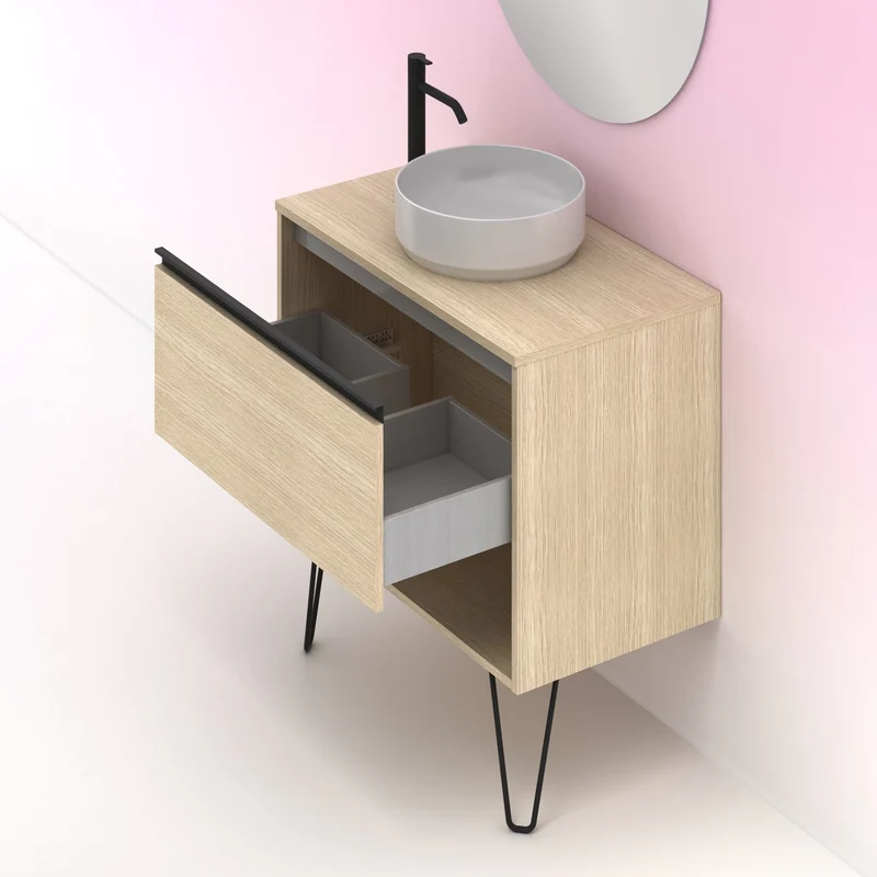 Mueble Lavabo + lavabo sobre encimera YOKO. Opción Blanco, Roble y Fumé