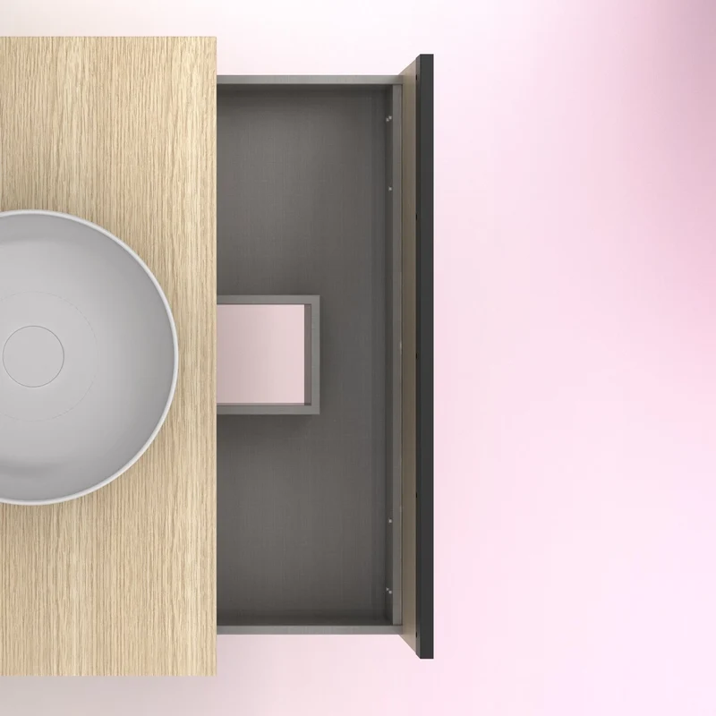 Mueble Lavabo + lavabo sobre encimera YOKO. Opción Blanco, Roble y Fumé