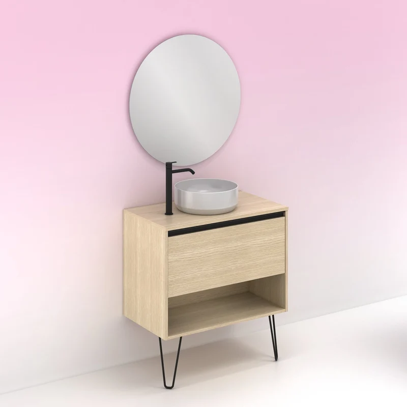 Mueble Lavabo + lavabo sobre encimera YOKO. Opción Blanco, Roble y Fumé
