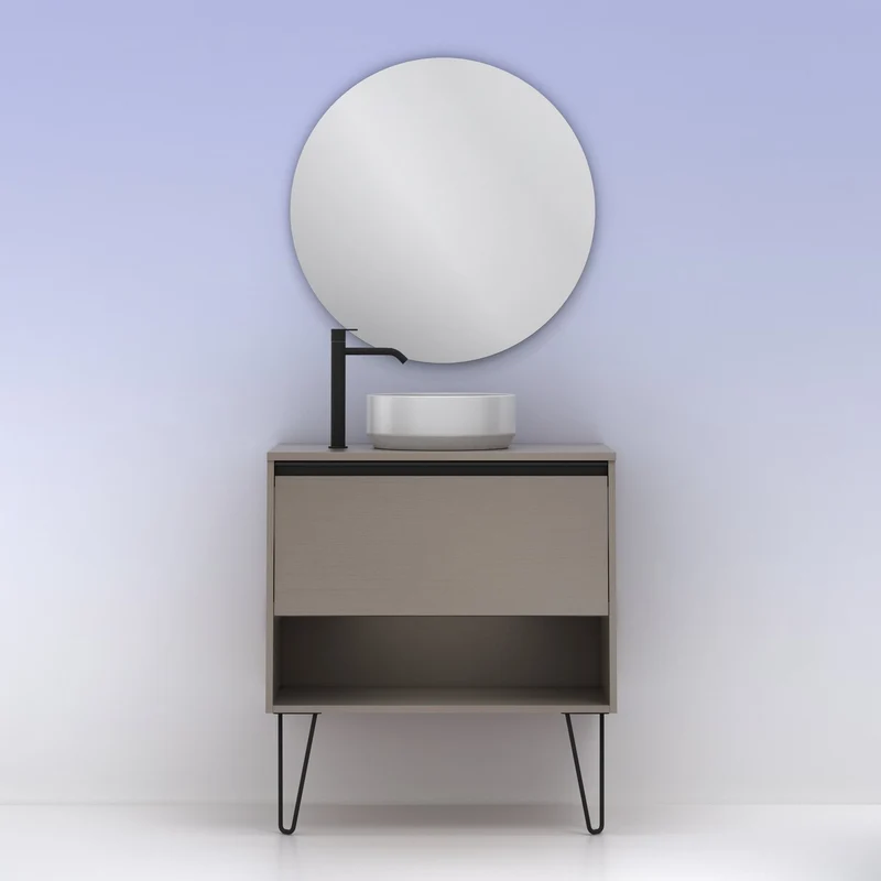 Mueble Lavabo + lavabo sobre encimera YOKO. Opción Blanco, Roble y Fumé