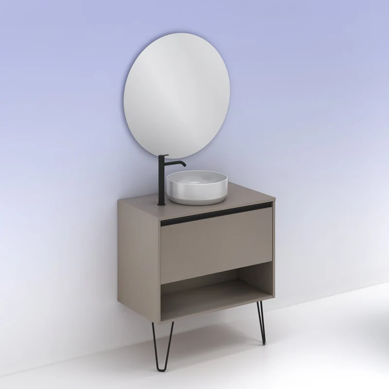 Mueble Lavabo + lavabo sobre encimera YOKO. Opción Blanco, Roble y Fumé