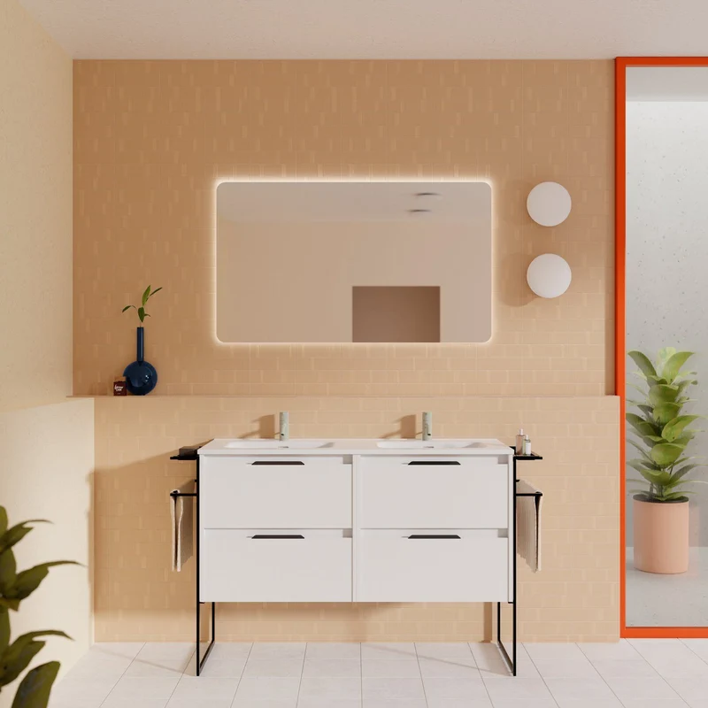 Mueble lavabo KEIKO. Opción Blanco, Gris y Fumé