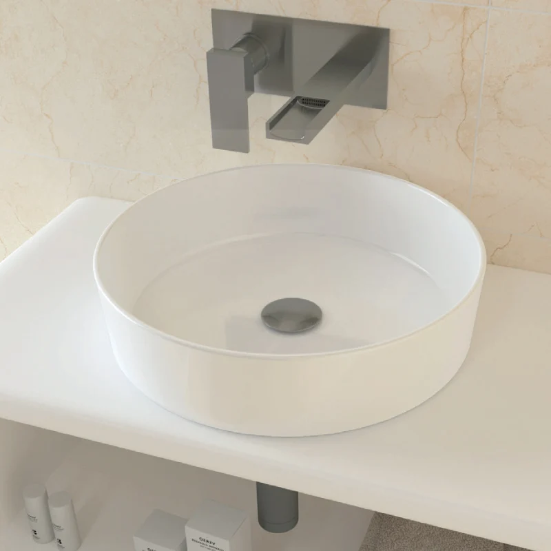 Lavabo blanco brillante sobre encimera cerámico CALKINI