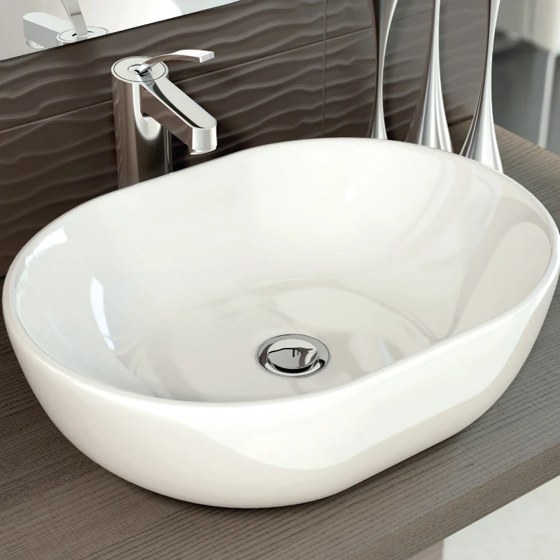 Lavabo blanco brillante sobre encimera cerámico AKUMAL 48