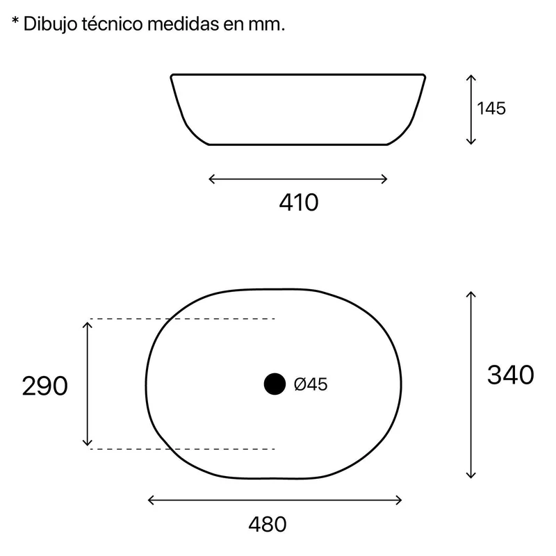 Lavabo blanco brillante sobre encimera cerámico AKUMAL 48