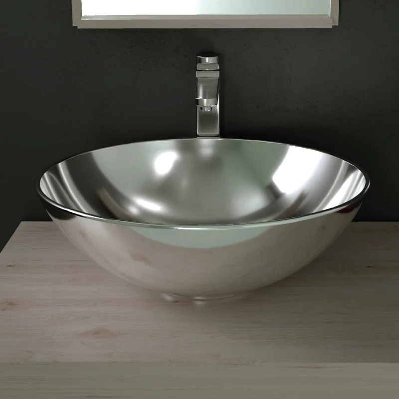 Lavabo plata brillante sobre encimera cerámico TULUM Ø40 CM