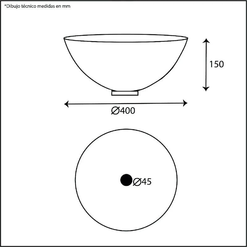 Lavabo plata brillante sobre encimera cerámico TULUM Ø40 CM
