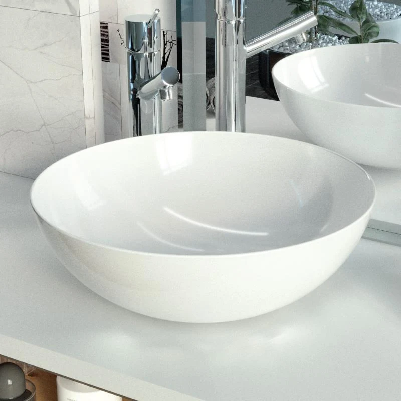 Lavabo blanco brillante sobre encimera cerámico TULUM Ø40 CM