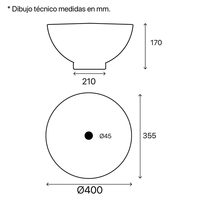 Lavabo blanco brillante sobre encimera cerámico TULUM Ø40 CM