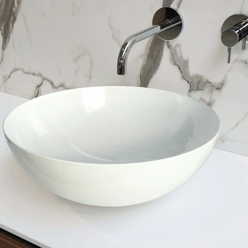 Lavabo blanco brillante sobre encimera cerámico TULUM Ø40 CM