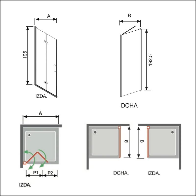 Mampara de ducha frontal + Puerta Plegable NARDI
