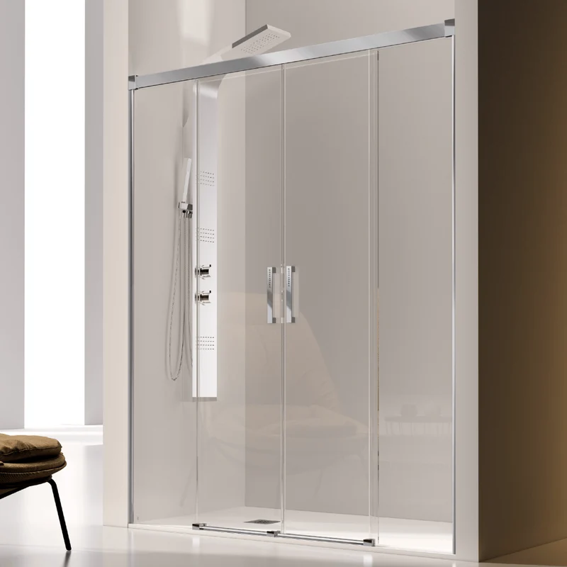 Mampara de ducha frontal 2 Fijos + 2 Puertas Correderas GLASÉ