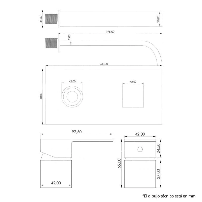 Grifo monomando lavabo empotrado ACTON cromado