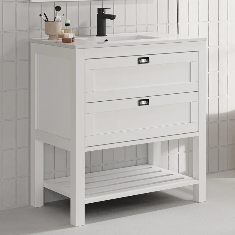 Meuble de salle de bain 80cm simple vasque - pin massif - 2 tiroirs - PYLA
