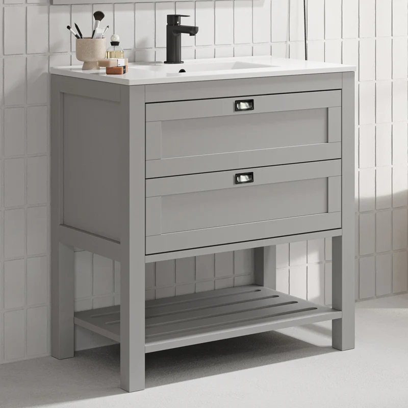 Meuble de salle de bain 80cm simple vasque - pin massif - 2 tiroirs - PYLA