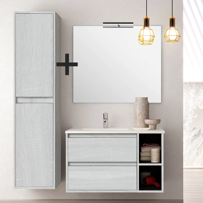 Ensemble meuble de salle de bain 80cm vasque déportée + colonne de rangement OLYMPE