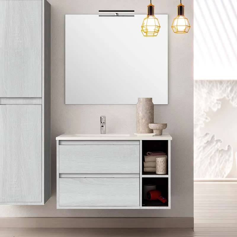 Ensemble meuble de salle de bain 80cm vasque déportée + colonne de rangement OLYMPE