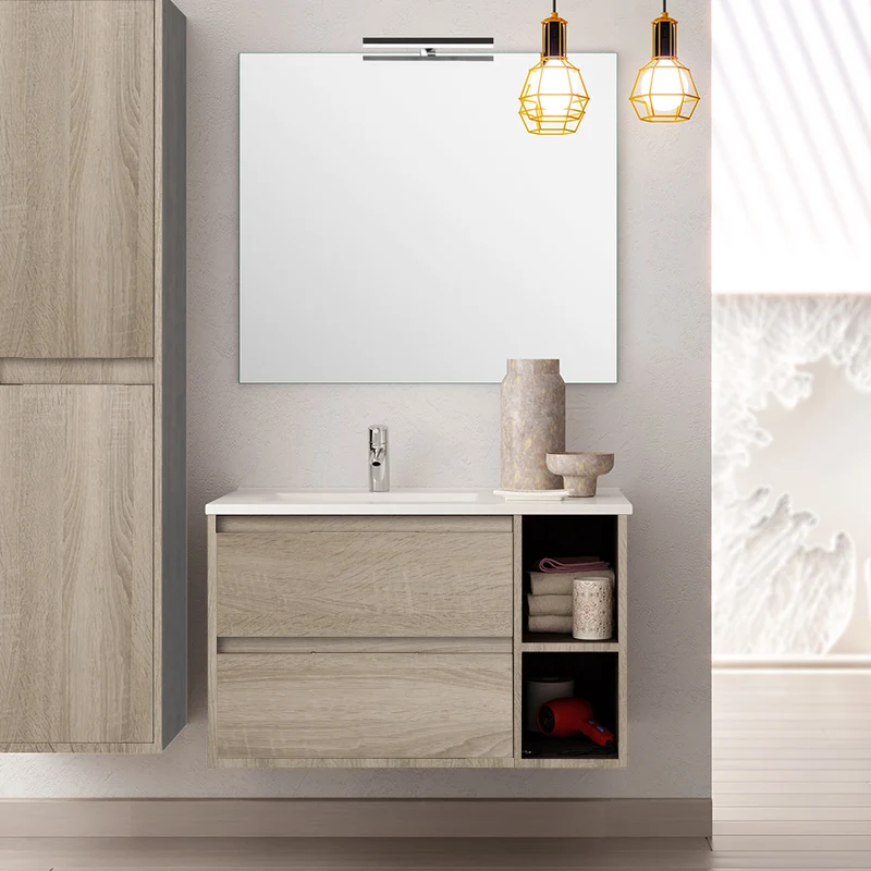 Ensemble meuble de salle de bain 80cm vasque déportée + colonne de rangement OLYMPE