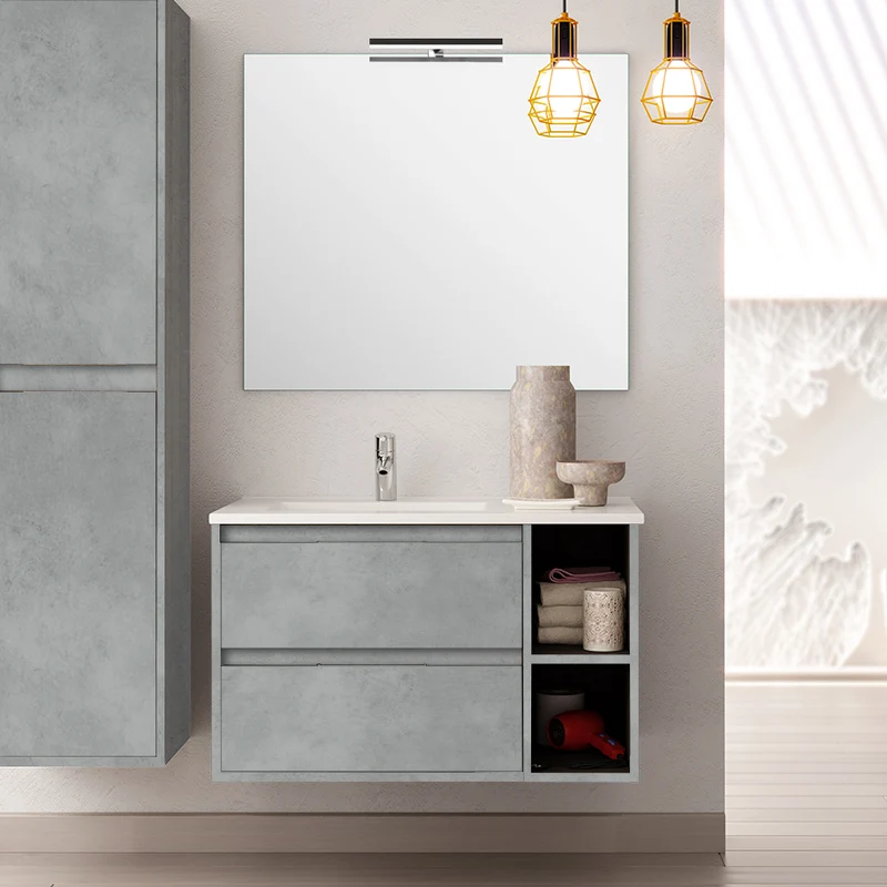 Ensemble meuble de salle de bain 80cm vasque déportée + colonne de rangement OLYMPE