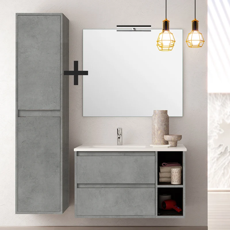 Ensemble meuble de salle de bain 80cm vasque déportée + colonne de rangement OLYMPE
