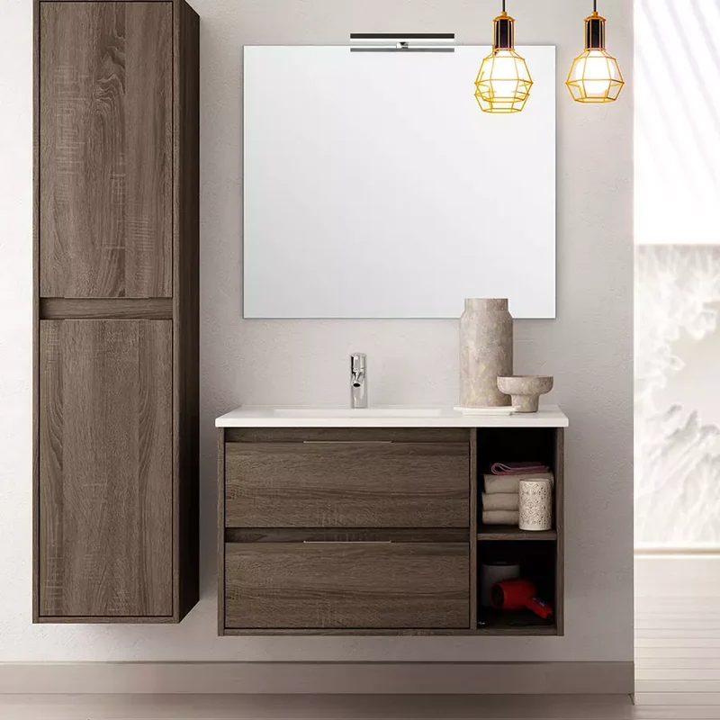 Ensemble meuble de salle de bain 80cm vasque déportée + colonne de rangement OLYMPE