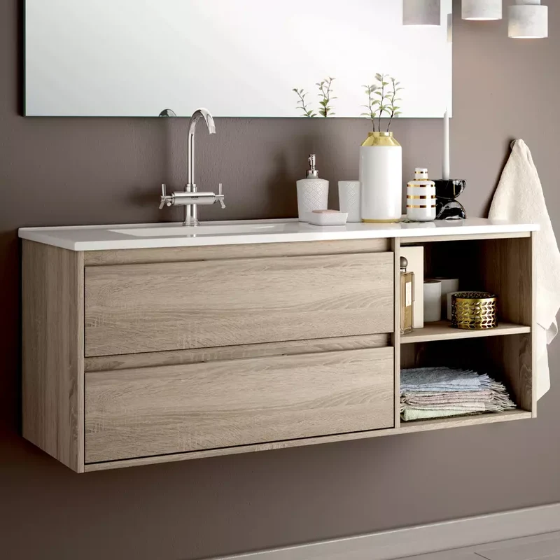 Ensemble meuble de salle de bain 120cm vasque déportée + colonne de rangement - OLYMPE