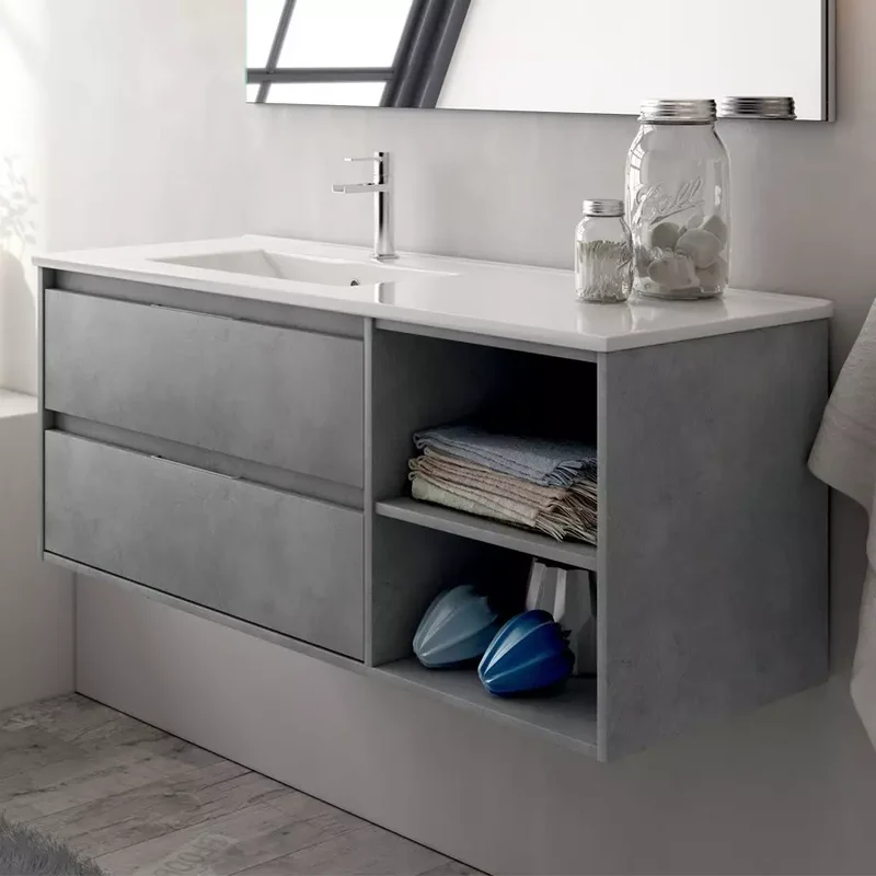 Ensemble meuble de salle de bain 120cm vasque déportée + colonne de rangement - OLYMPE