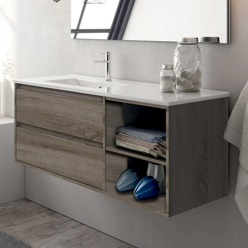 Ensemble meuble de salle de bain 120cm vasque déportée + colonne de rangement - OLYMPE