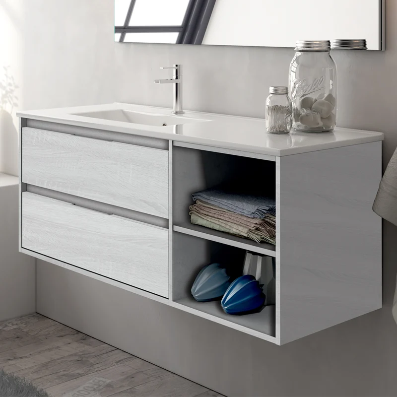 Ensemble meuble de salle de bain 120cm vasque déportée + colonne de rangement - OLYMPE