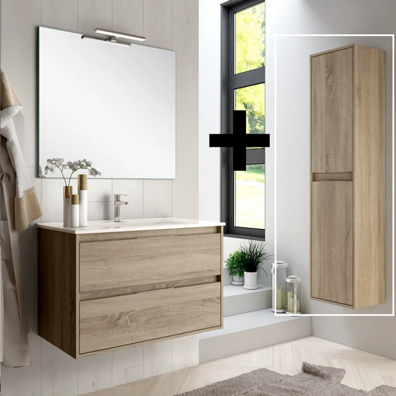 Ensemble meuble de salle de bain 80cm simple vasque + colonne de rangement IRIS