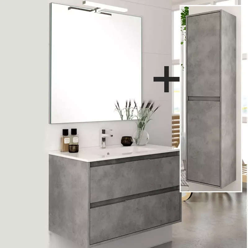 Ensemble meuble de salle de bain 80cm simple vasque + colonne de rangement IRIS
