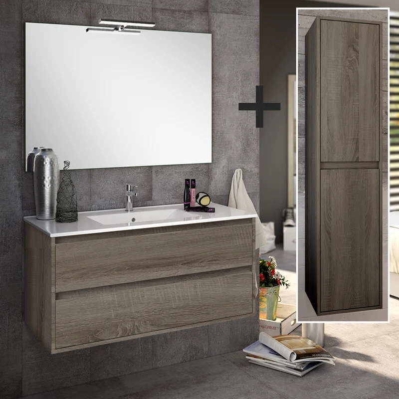 Ensemble meuble de salle de bain 80cm simple vasque + colonne de rangement IRIS