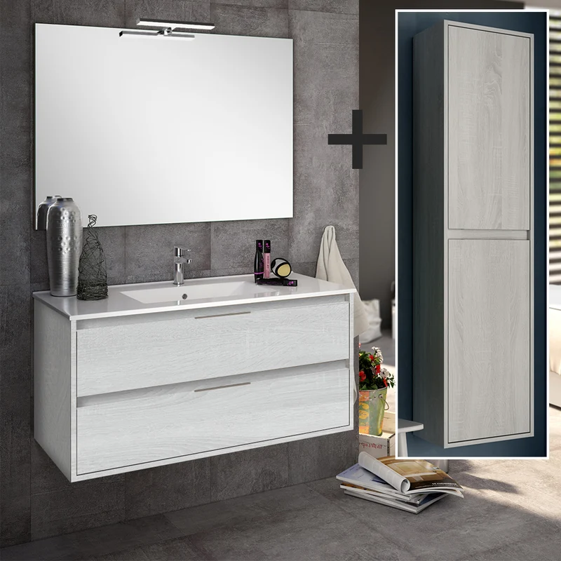 Ensemble meuble de salle de bain 80cm simple vasque + colonne de rangement IRIS