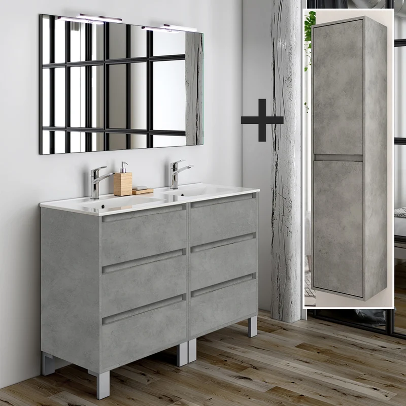Ensemble meuble de salle de bain 120cm double vasque + colonne de rangement TIRIS