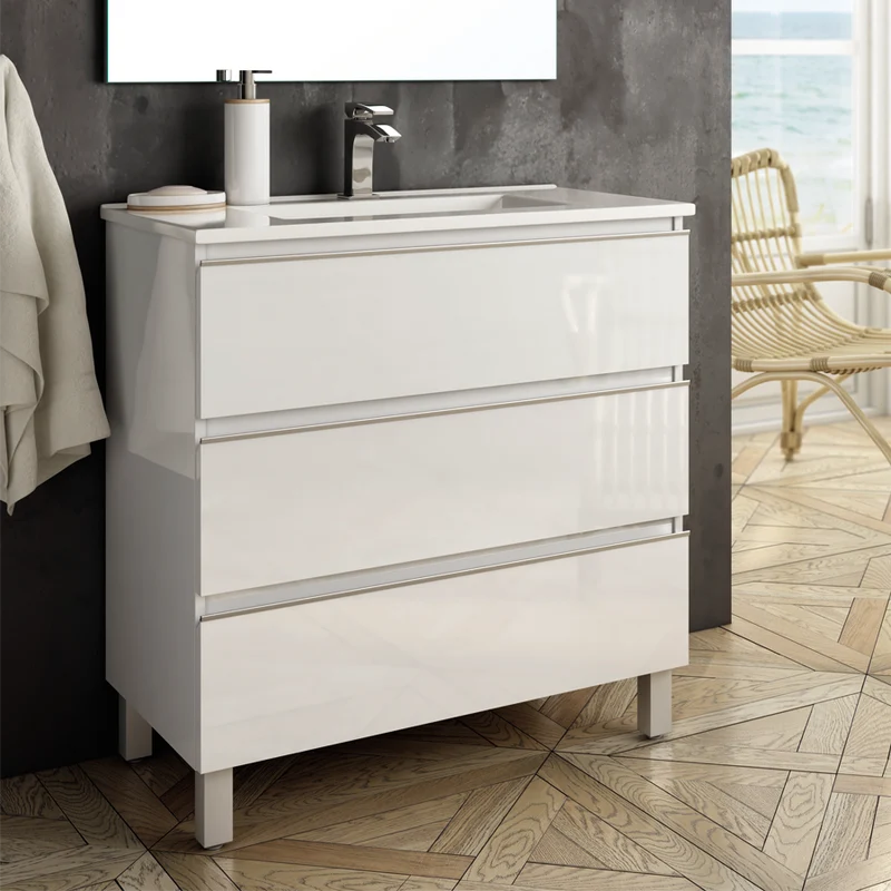 Meuble de salle de bain 70cm simple vasque - 3 tiroirs - PALMA