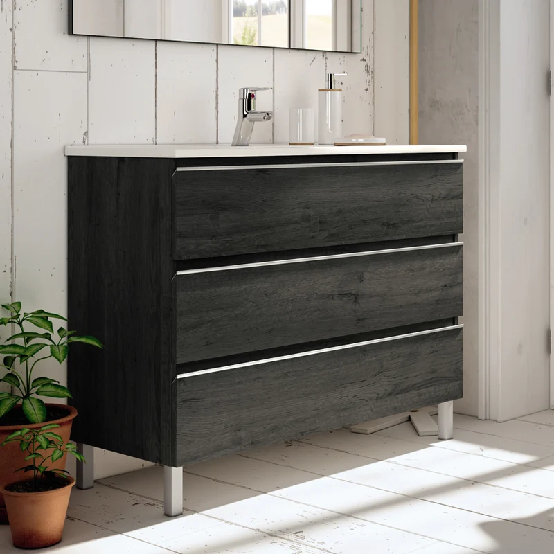 Meuble de salle de bain 100cm simple vasque - 3 tiroirs - PALMA