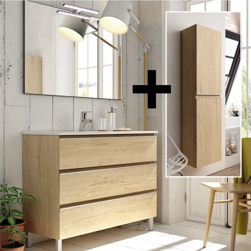Ensemble meuble de salle de bain 80cm simple vasque + colonne de rangement PALMA