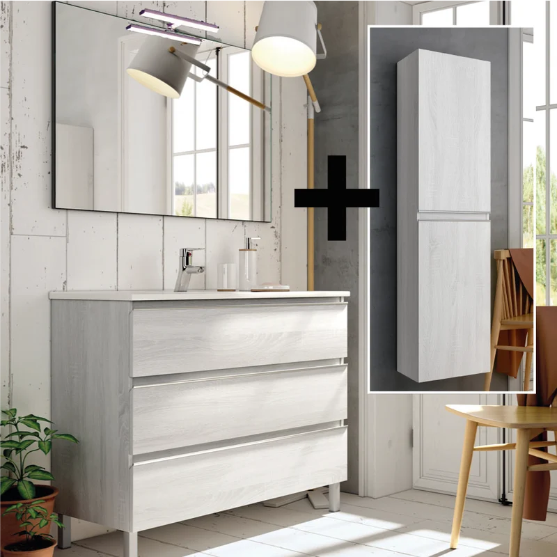 Ensemble meuble de salle de bain 80cm simple vasque + colonne de rangement PALMA