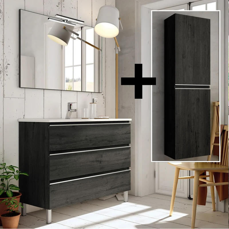 Ensemble meuble de salle de bain 80cm simple vasque + colonne de rangement PALMA