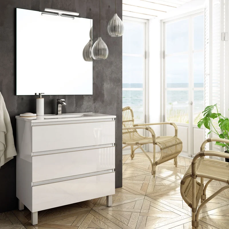 Meuble de salle de bain 70cm simple vasque - 3 tiroirs - PALMA