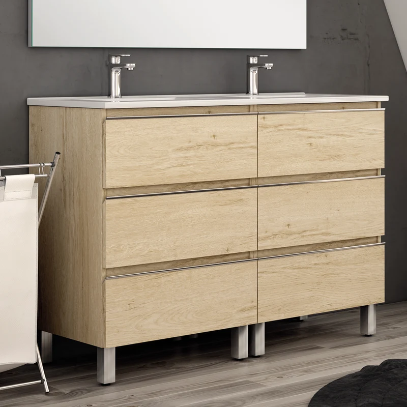 Meuble de salle de bain 140cm double vasque - 6 tiroirs - PALMA