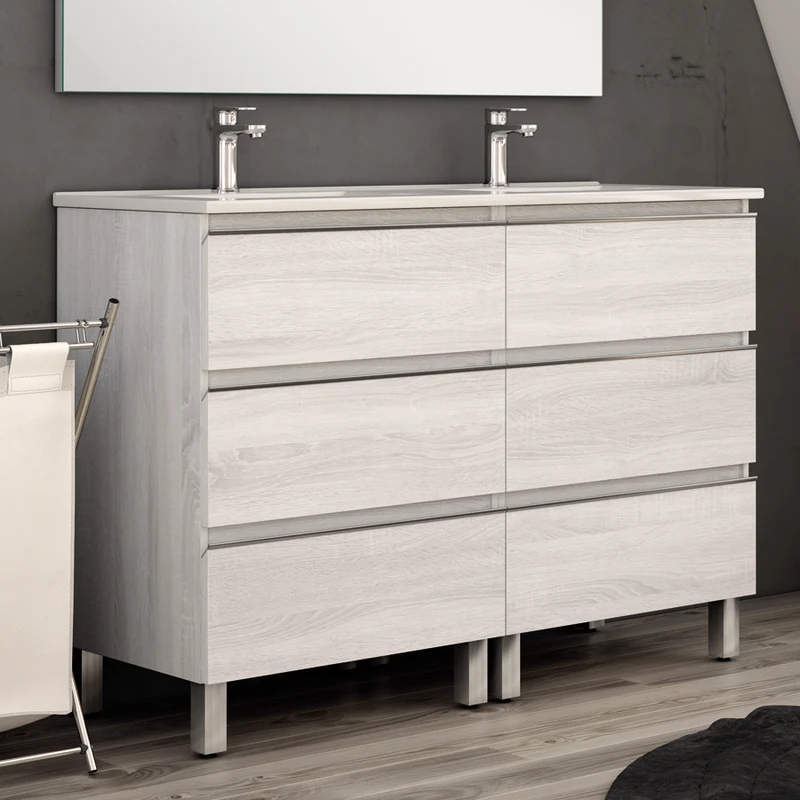 Meuble de salle de bain 120cm double vasque - 6 tiroirs - PALMA