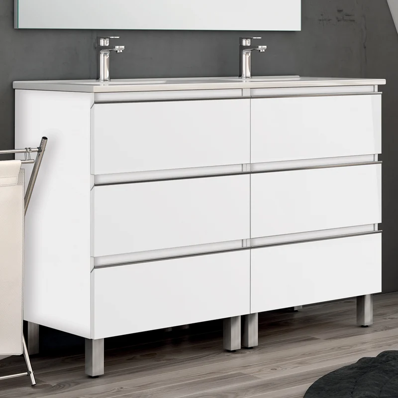 Meuble de salle de bain 140cm double vasque - 6 tiroirs - PALMA