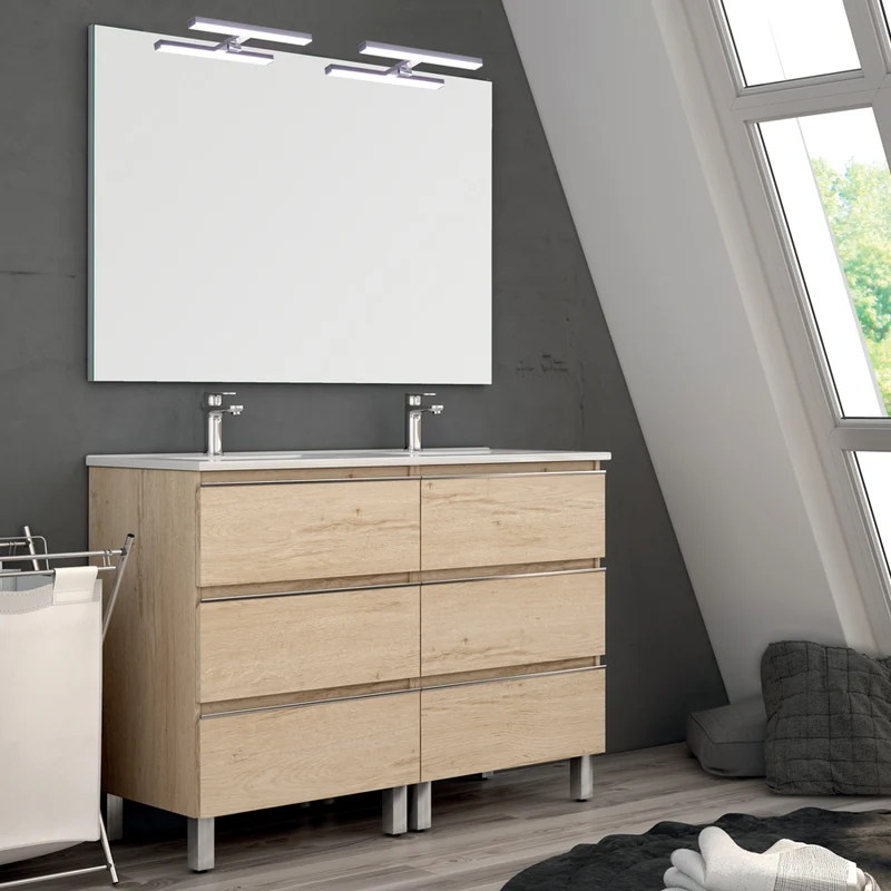 Meuble de salle de bain 140cm double vasque - 6 tiroirs - PALMA